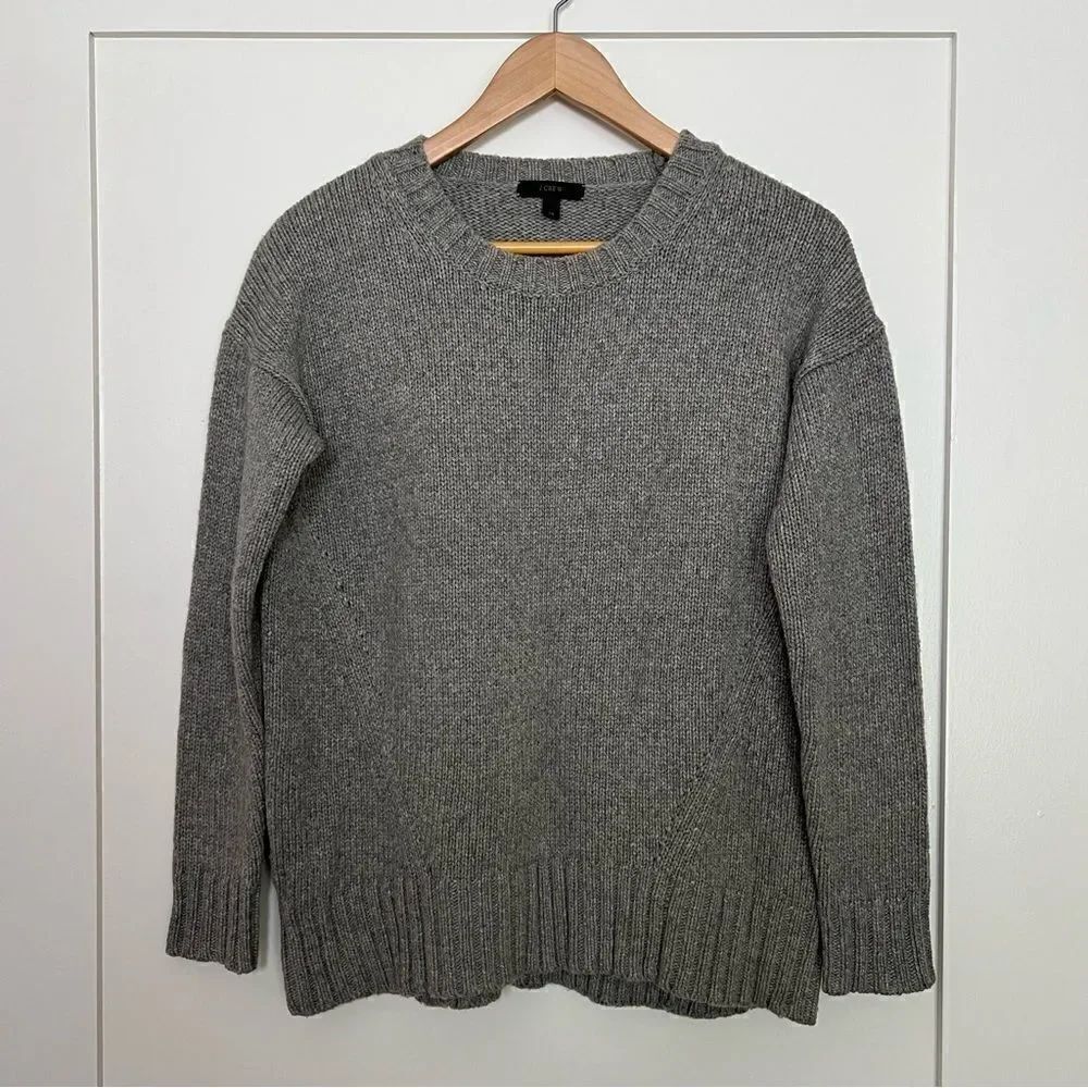 J Crew Sweater Womens Size XS Gray Knit Oversized Crew Neck Stretch Wool Blend